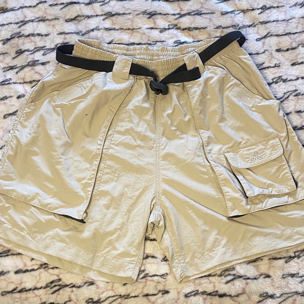 Beige Cargo Shorts with Black Belt